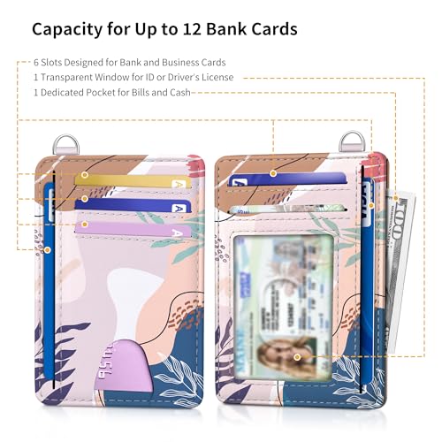 Image of Mayski Slim Wallet, Credit Card Holder for Women, Minimalist Front Pocket RFID Blocking Card Cases, Small Wallet Women Men(Leaves2)