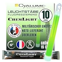 Cyalume Technologies Leuchtstab 15 cm, Original Militärische ChemLight Lightsticks In Grün (10-er Pack), Hohe Brenndauer Von 12 Stunden, 100% Konform Mit Den NATO-Spezifikationen, SA9-1027017AM