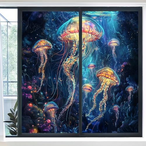 Película de vinilo adhesiva para ventana con diseño medusas acuarela miniatura 1
