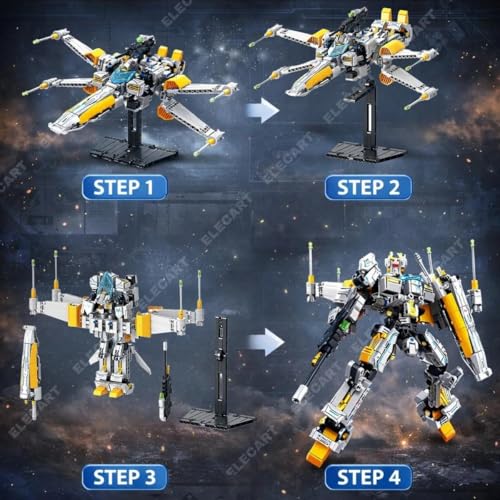 Image of FX-1 Star Fleet Robot Spaceship Building Blocks Set - 704 PCS Transforming Space Robot Construction Toy | STEM Educational DIY Brick Kit for Kids Boys & Girls 6+ | Sci-Fi Spacecraft Model Gift