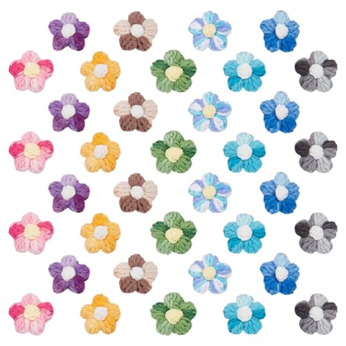 FINGERINSPIRE 36 apliques de flores de ganchillo, 9 colores, 3,8 x 3,8 cm, de lana, hechos a mano, flores de ganchillo para manualidades, ropa, sombreros, bolsos, decoración para el hogar