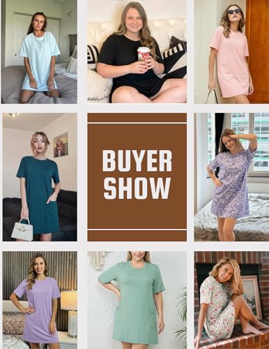 Image of Ekouaer Womens Cotton Nightgown with Pocket Short Sleeve Sleep Shirt S-2XL