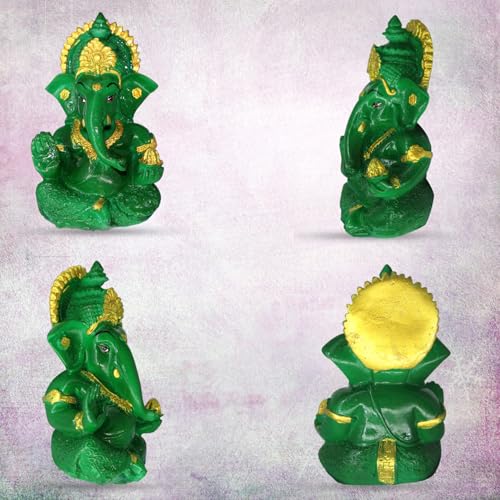 Image of Shri Ganesha Idol for Car Dashboard | Lord Statue for Home, Office & Pooja Room Decor | Spiritual Gift for Housewarming, Festive & Religious Occasions (Green)