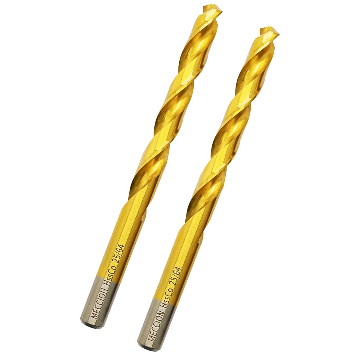 Meccion Cobalt Drill Bits 25/64 in. x 5-1/4 in. x 2pcs M35 Cobalt Titanium Nitride Coated Drill Bit for Metal, Steel, Cast Iron, Wood, Plastic