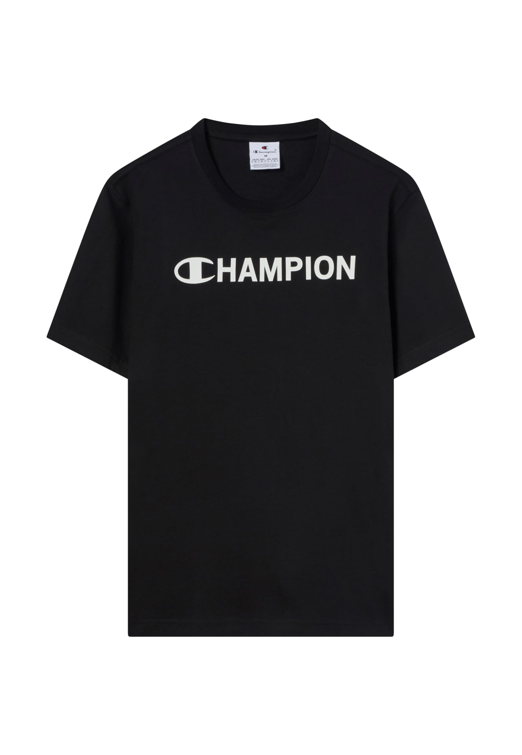 Champion Men’s Graphic T-Shirt, Pure Cotton Jersey, Breathable, Ideal for Warm Weather, with Printed Logo, 100% Cotton Black