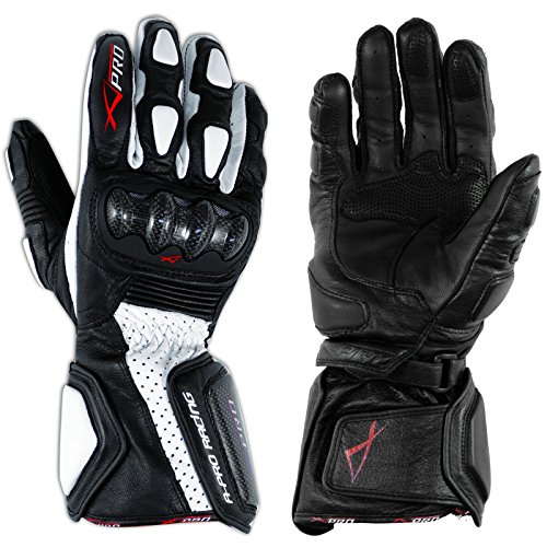 Gants moto en cuir A-pro Blanc L avec protections carbone pour piste et route