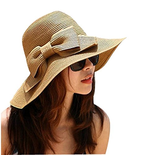GODHL Chapeau capeline pliable en paille avec bords larges et nud pour femme