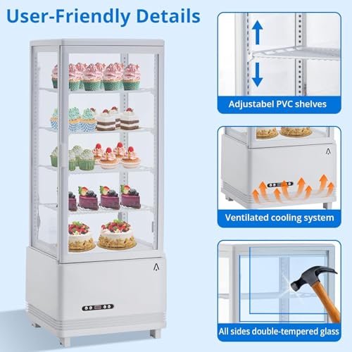 Image of 3.4 Cu.Ft Countertop Display Refrigerator with LED Lighting | Double Glass Door,Digital Control, Adjustable Shelves, Anti-Fog Ventilation & Auto Defrost for Bakery, Cafe, Restaurant