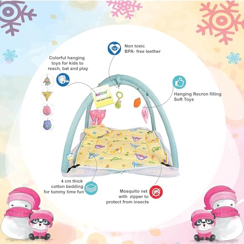 Image of Kwitchy New Born Baby Bedding Set Play Gym Bed with Mosquito Net & Carry Bag Combo (0-6 Months) Yellow