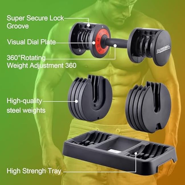 25/55LB pair Adjustable Dumbbell Weights, 5 in 1 Weights Dumbbell with Anti-Slip Metal Handle, Suitable for Home Gym Exercise Equipment