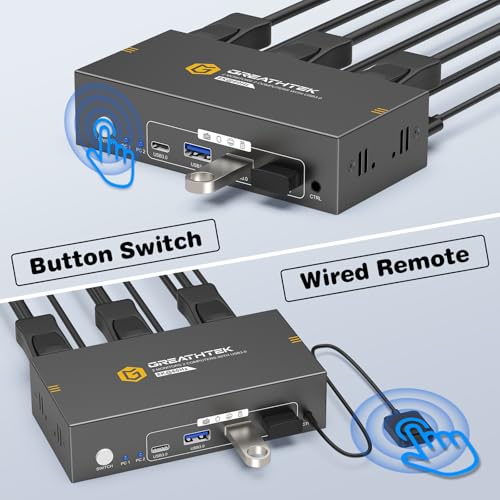 Image of HDMI+Displayport KVM Switch 2 Monitors 2 Computers 8K@60HZ Dual Monitors KVM Switcher for 2 PC /Laptops Share Mouse Keyboard and 2 Screens,with USB3.0 Ports /Wired Controller EDID Adapative