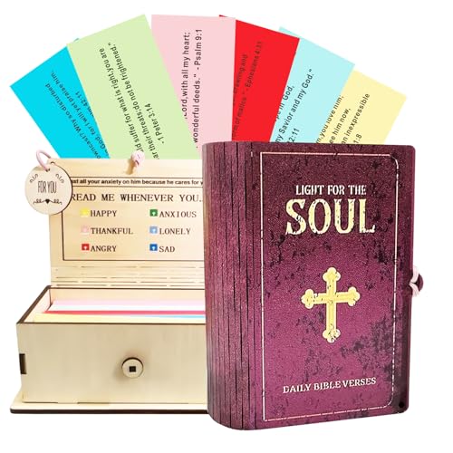 Bertoco 150 Bible Verse Cards Read Me When Catholic Prayer Cards with Wooden Tag and Box Christian Inspirational Scriptures Reflection Quotes Emotional Gift for Daughter Women & Men Burgundy