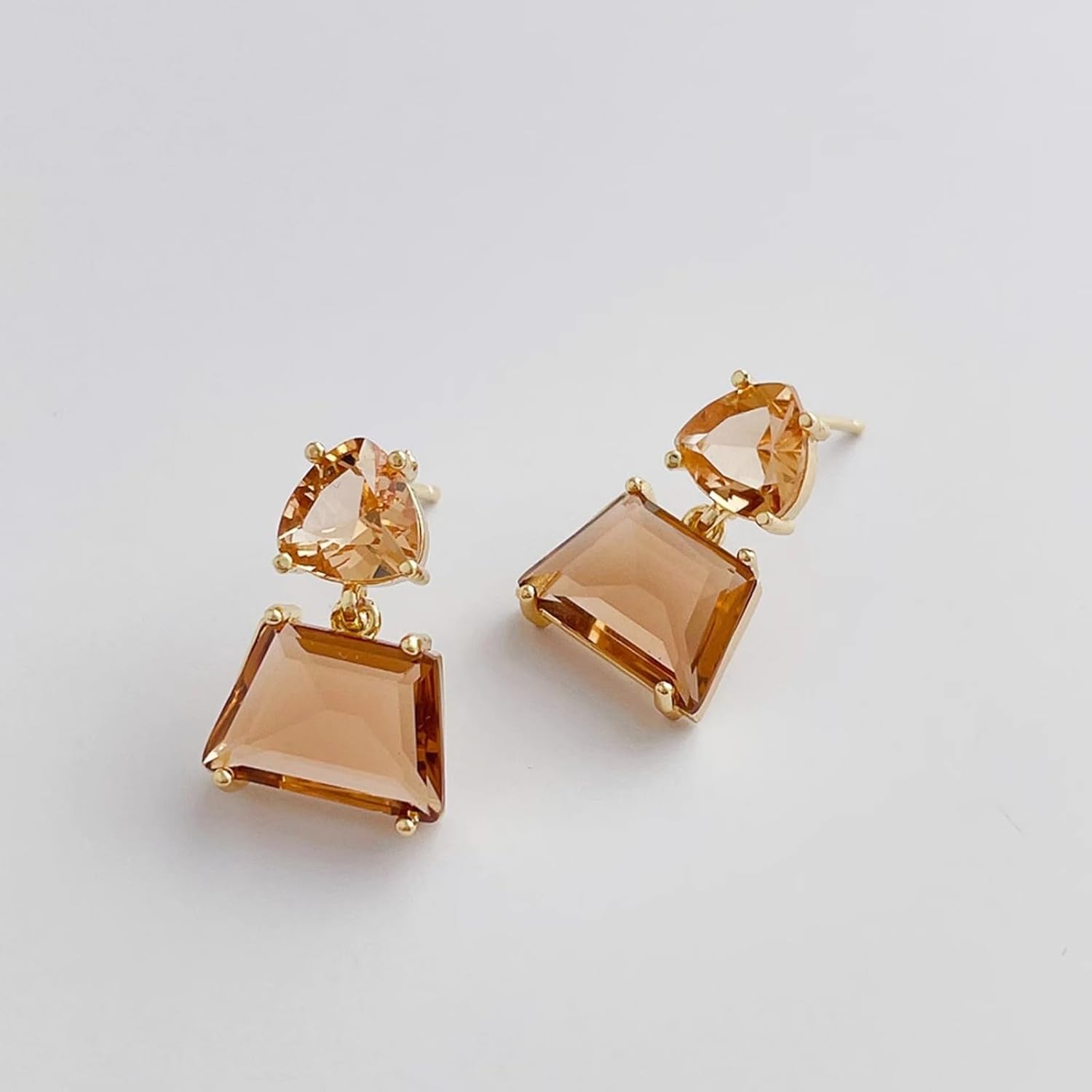 Small Brown Crystal Dangle Earrings for Women Fashion 18k Gold Plated Amber Crystal Square Earrings Hypoallergenic Jewelry - Image 6