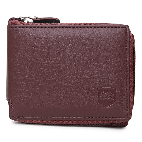 Image of SAMTROH Men's PU Leather Wallet with Flap & Snap Button Closure | Slim Wallet with Coin Pocket, 4 Card Slots, ID Window | Stylish Casual Formal Travel Purse for Men Compact Pocket Size (Brown)