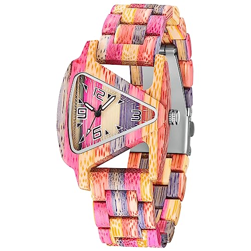Tiong Montre pour Femme avec Design en Bois | Montre en Bois Multicolore avec Bracelet réglable | Montre à Quartz pour Femme | Meilleur Choix pour la fête...