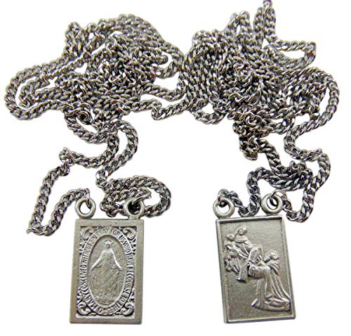 Westman Works Pewter Catholic Scapular Medal Our Lady of Mount Carmel & Sacred Heart on a Stainless Steel Chain