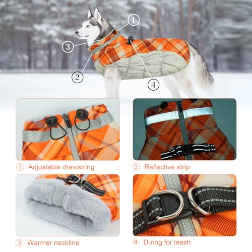 Image of Lelepet Warm Dog Winter Coat Dog Coats for Large Dogs Waterproof Jacket | Reflective Cold Weather Coats with Harness Windproof Zip-Up Winter Fleece Vest Padded Snowsuit Pitbull Labrador XXL