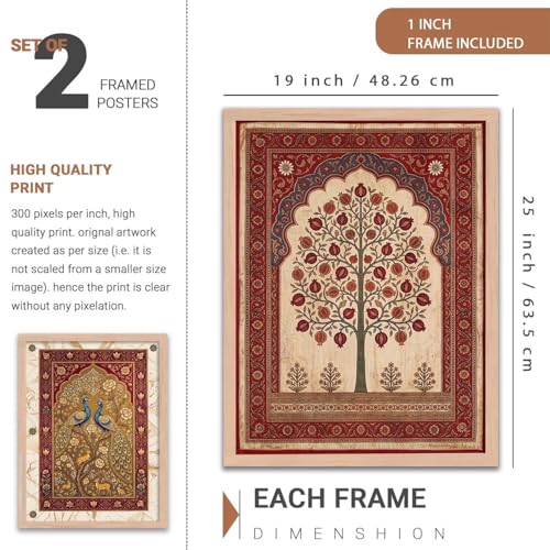 Image of kotart Madhubani Art Wall Painting Traditional Home Decoration With Frame For Living Room Bed Room Hotel Wall Decor Digital Reprint Set of 2 (19X25 INCH)