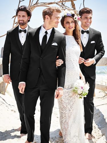 Mens Suits 3 Piece Slim Fit Suit Set Solid Tuxedo Set for Wedding Groomsmen Business Prom Party2