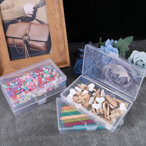 Image of 5.3X3.1 Inch 4 Pack Mini Plastic Storage Containers Box with Lid, Rectangle Clear Storage Boxes Clear Rectangle Box Organizer for Collecting Small Items Beads Jewelry Game Pieces Business Cards
