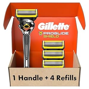 Gillette ProGlide Shield Men’s Razor, 5 Bladed Razor, with Precision Trimmer, Comfortglide Lubrication, Glide and Comfort, Handle + 4 Blade Refills