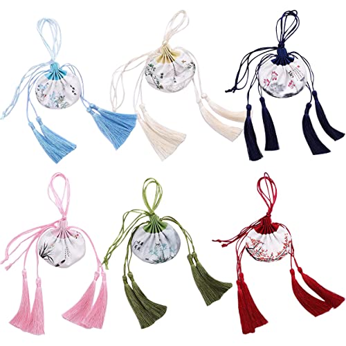 Snadulor 6 Pcs Chinese Sachet Silk Brocade Coin Bags Pouches with Drawstring Jewelry Gift Bag Candy Sachet Bag.