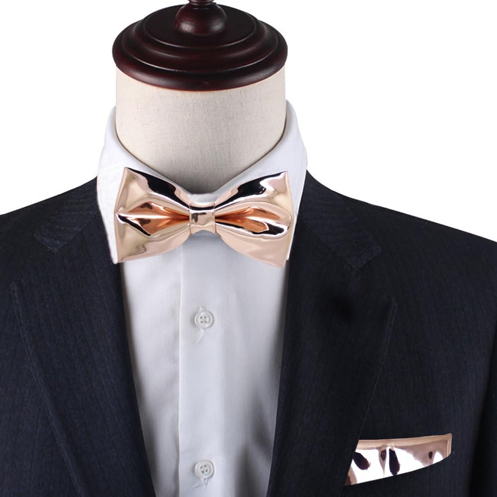 Rose Gold Sparkling pre-tied bow tie for men women | bow tie with Rose Gold Mirror shinny fabric (Rose Gold Bow Tie)