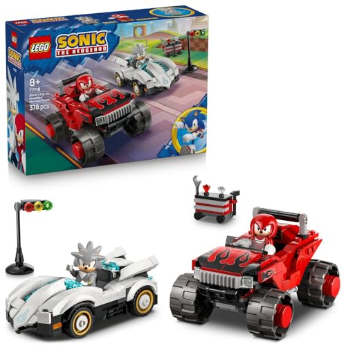 LEGO Sonic the Hedgehog Silvers Car vs. Knuckles Monster Truck Toy - incl. 2 Minifigures & 2 Chaos Emeralds - Gaming Gift for 8+ Year Old Boys & Girls - 77118