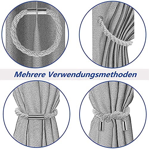 Raffhalter VEGCOO 4 Stück Magnetisch, Grau für Vorhänge