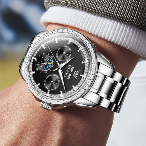 Image of OLEVS Automatic Men Watch Self Winding Mechanical Luxury Dress Moon Phase Stainless Steel Waterproof Luminous Calendar Wrist Watch