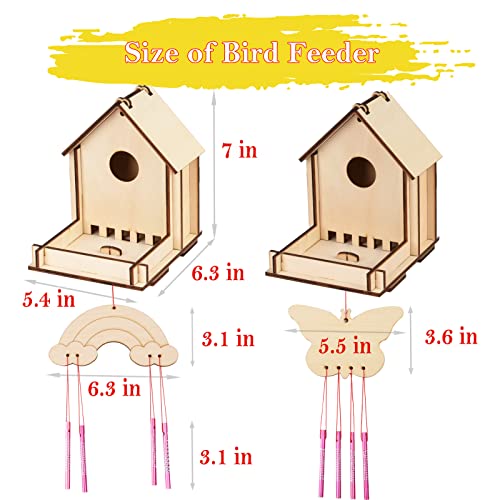 Image of Crafts for Kids Ages 8-12 -Make Your Own Bird Feeder Wind Chime Kit with Diamond Stickers - 2 Pack Unfinished Wood DIY Kids STEM Painting Activities Crafts Outdoor Toys for Boys Girls Ages 6-8 3-5