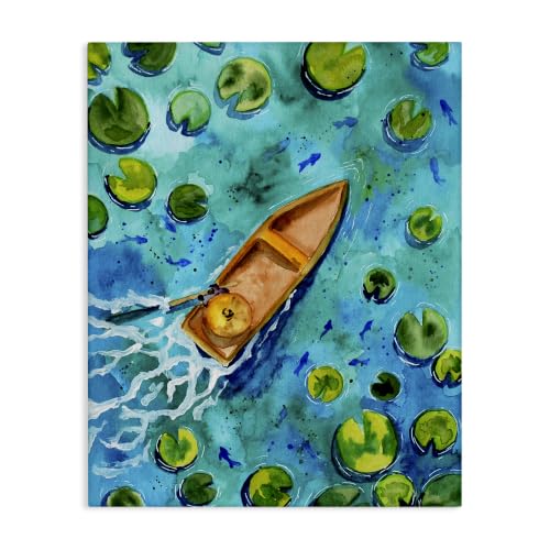 Stupell Industries Lake Boat and Pond Lilies, 16 x 20 Inch Canvas Wall Art