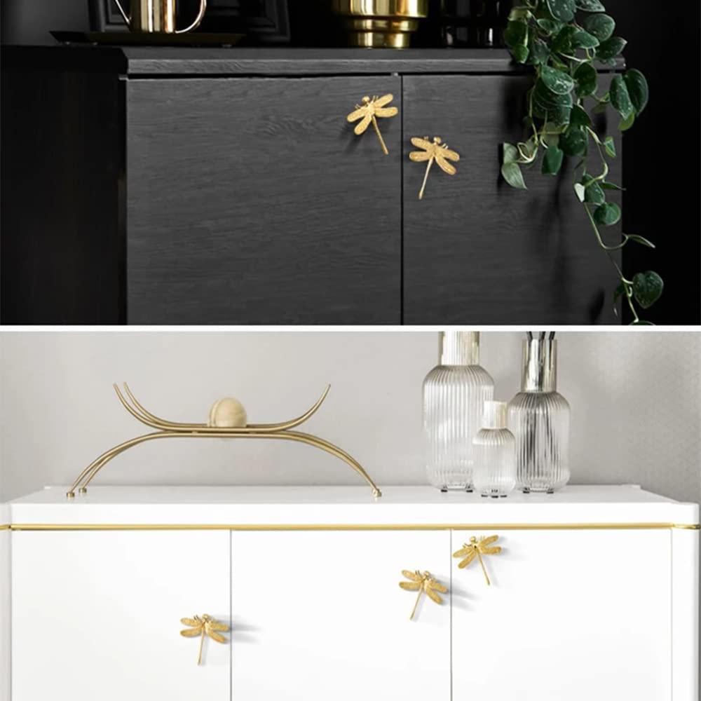 Pomelli creativi per cassetti, pomelli per mobili dal design a forma di libellula, pomelli per cassetti in ottone con vite per armadi, guardaroba, armadietti, comò (4PCS)