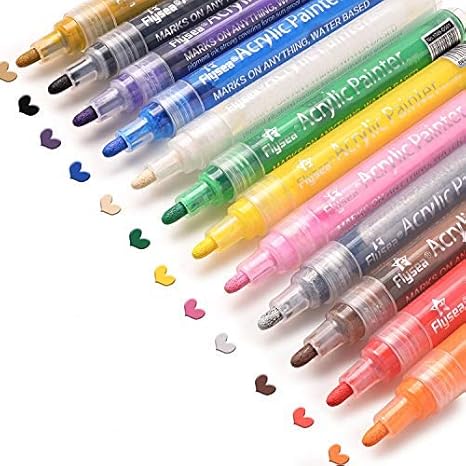Amazon Com Rotuladores De Pintura Acrilica Para Pintura De Rocas Ceramica Vidrio Madera Tela Lienzo Tazas Suministros Para Manualidades Albumes De Recortes Tarjetas Rotuladores Permanentes 12 Colores Home Kitchen