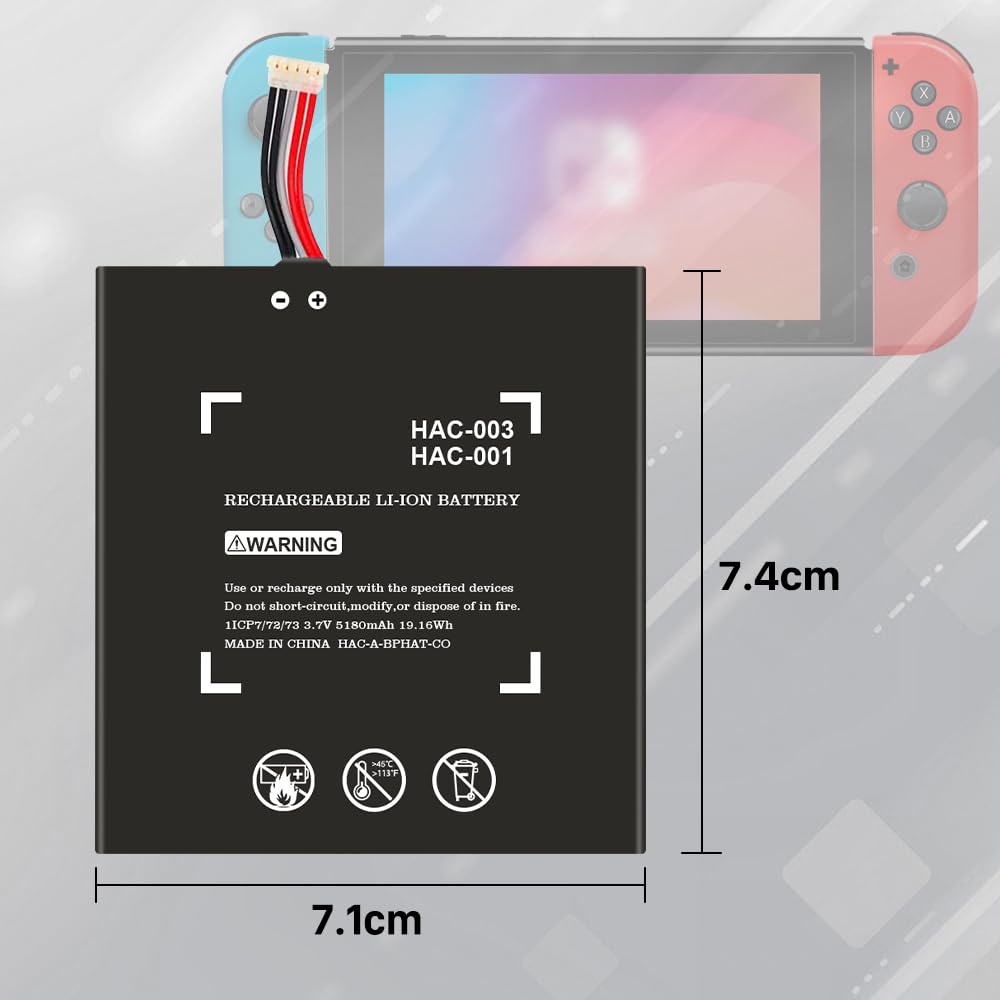 [5180mAh] HAC-003 Batterie de rechange compatible avec console de jeu portable Nintendo Switch 2017 HAC-001 HAC-A-BPHAT-C0, HAC-S-JP/EU-C0 Mise à niveau interne 5180 mAh haute capacité avec kit