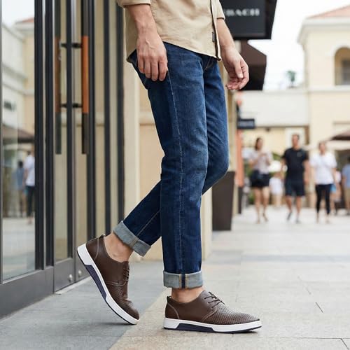 Image of konhill Men's Casual Oxford Shoes - Breathable Dress Shoes Loafers Lace-up Flat Sneakers