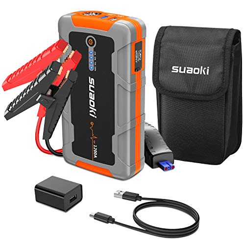 SUAOKI E92 1200A Arrancador de Coches, 15000mAh (para vehículo hasta 8L Gas y 6L Diésel), Booster de batería portátil con Tipo-C, QC3.0, Carga rápida y Abrazaderas Inteligentes y LED