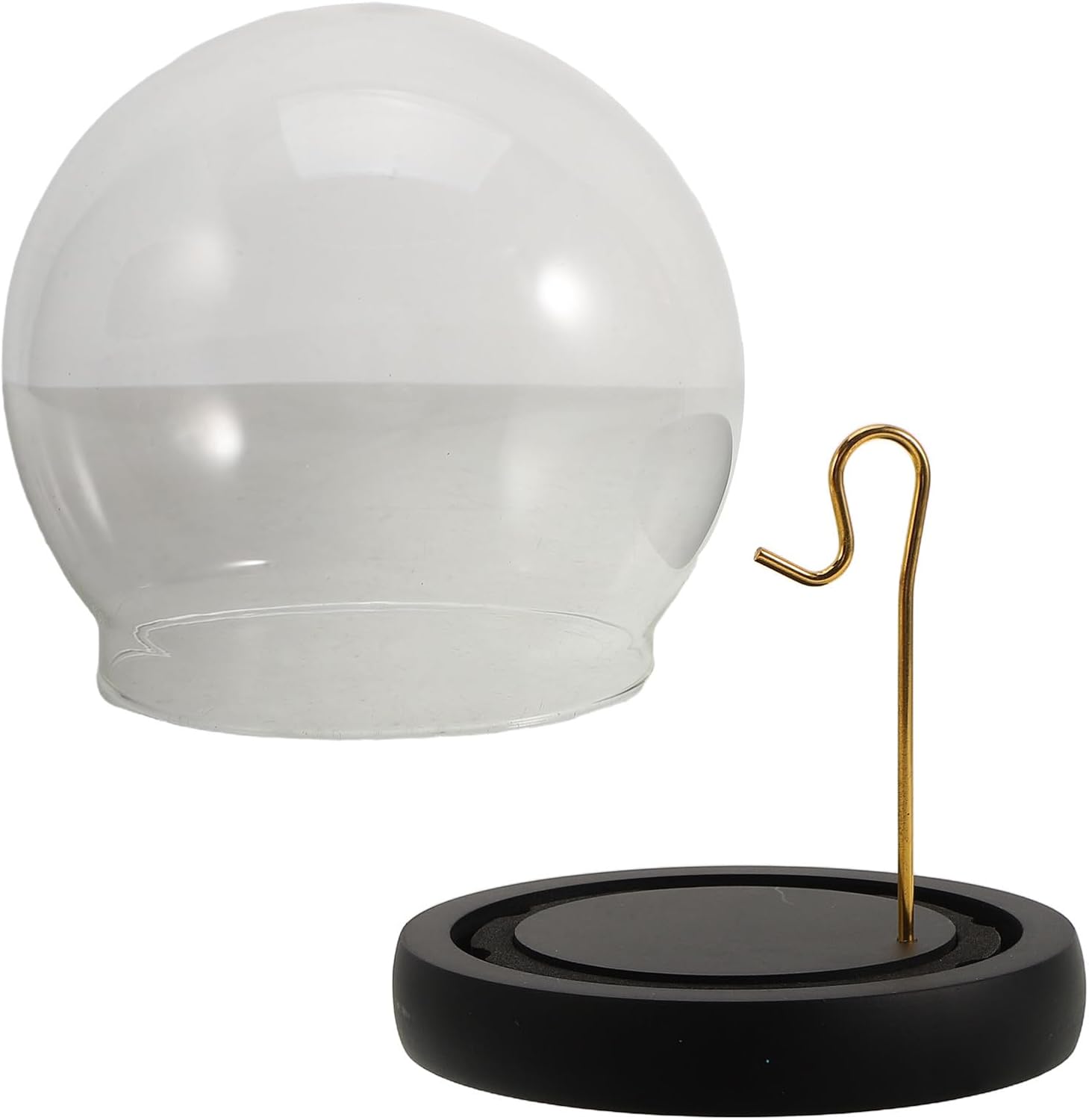 Pocket Watch Glass Dome Cloche with Hook, Wooden Base Display