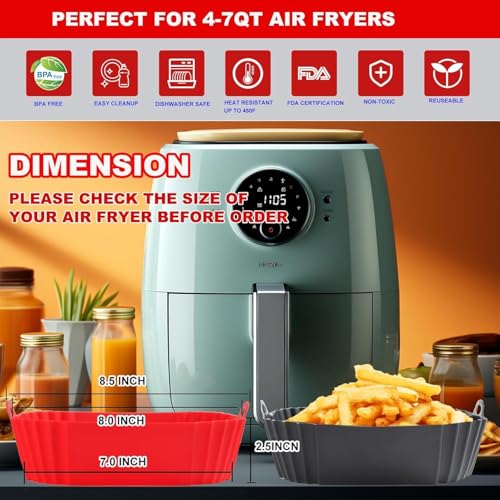 Image of Carrot - 2 Pcs Air Fryer Liners I Square Silicone Basket Baking Tray I Pot with Ear Handles I Nonstick Reusable Heat Resistant I Cooking Oven Insert Accessories - Multicolor (Square Liner, 8 INCH)