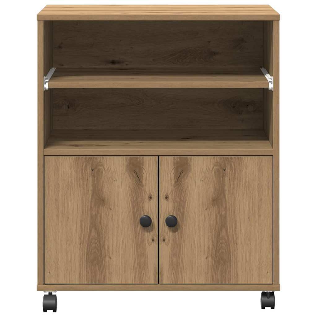 Soporte para impresora de madera de roble Artisan, 60 x 48 x 74 cm, con espacio de almacenamiento y botones negros, para oficina en casa o oficina, estante estable, ahorra espacio, duradero