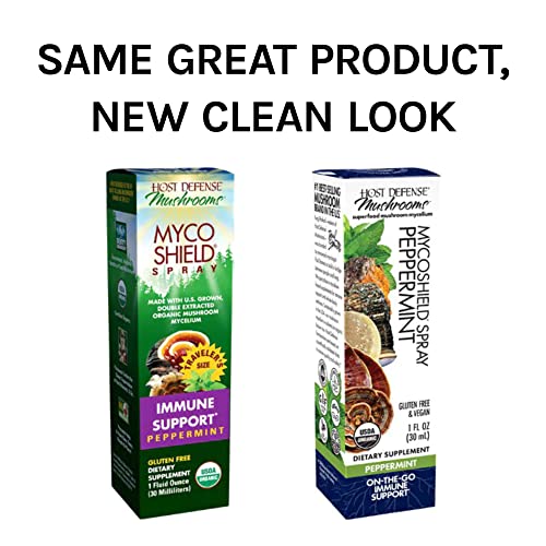 Host Defense, Mycoshield Spray, Daily Immune Support, Mushroom Supplement, Peppermint, 1 Fl Oz #TOP1