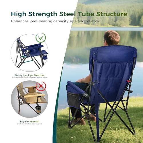 ALPHA CAMP Oversized Folding Camping Chairs High Backrest Heavy Duty Lawn Chairs for Adults Support 500 LBS Portable Camp Chairs with Cup Holders Large Side Pocket for Outdoor の商品画像 7