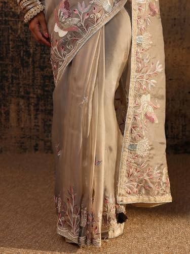 Image of Libas Embroidered Organza Saree With Unstitched Blouse Piece | Ethnic Wear |Wedding Dress | Ocassion Wear