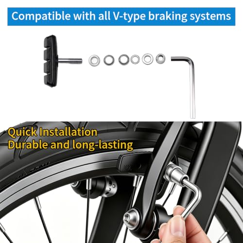 Image of Chooee Bike V-Brake Pads, Bicycle 70mm Brake Blocks Set, 2 Pairs Universal Brake Shoes