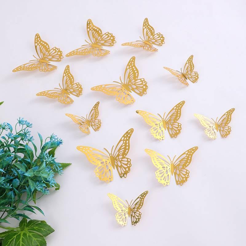 Decoración de pared mariposas, 12 piezas metálicas removibles