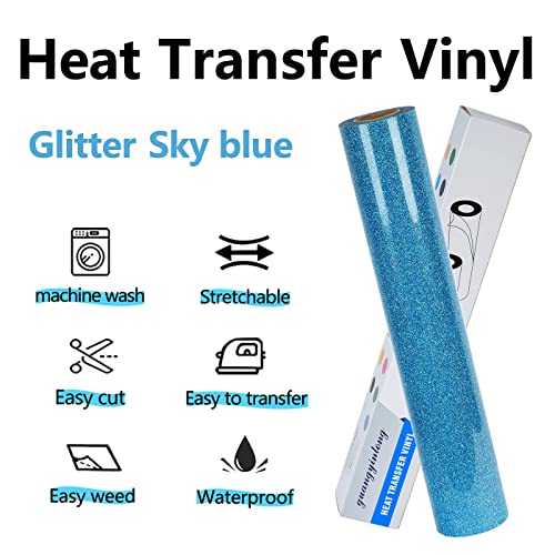 Image of guangyintong Glitter Heat Transfer Vinyl, 12 inch x 25ft Sky Blue Iron on Vinyl