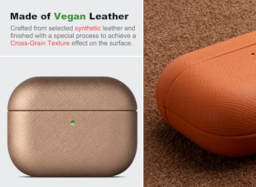Image of Haobobro Handmade Case - for AirPods Pro 3 Case Cover - Premium Vegan Leather with Cross-Grain Texture, Wireless Charging Compatible, Drop Protective Hard Cover for AirPods Pro 3rd Generation - Gold