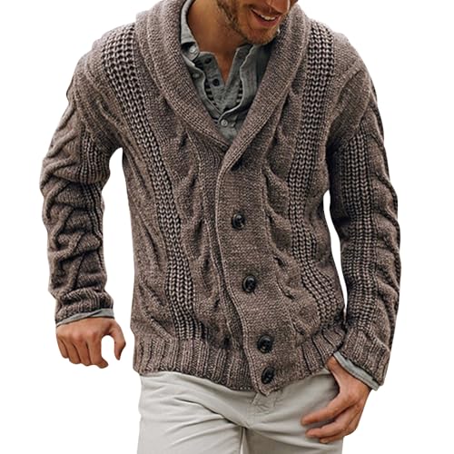 ADHOWBEW Mens Cardigan Sweaters with Buttons Fashion Big and Tall Stand Collar Casual Warm Cable Knit Long Sleeve Sweaters