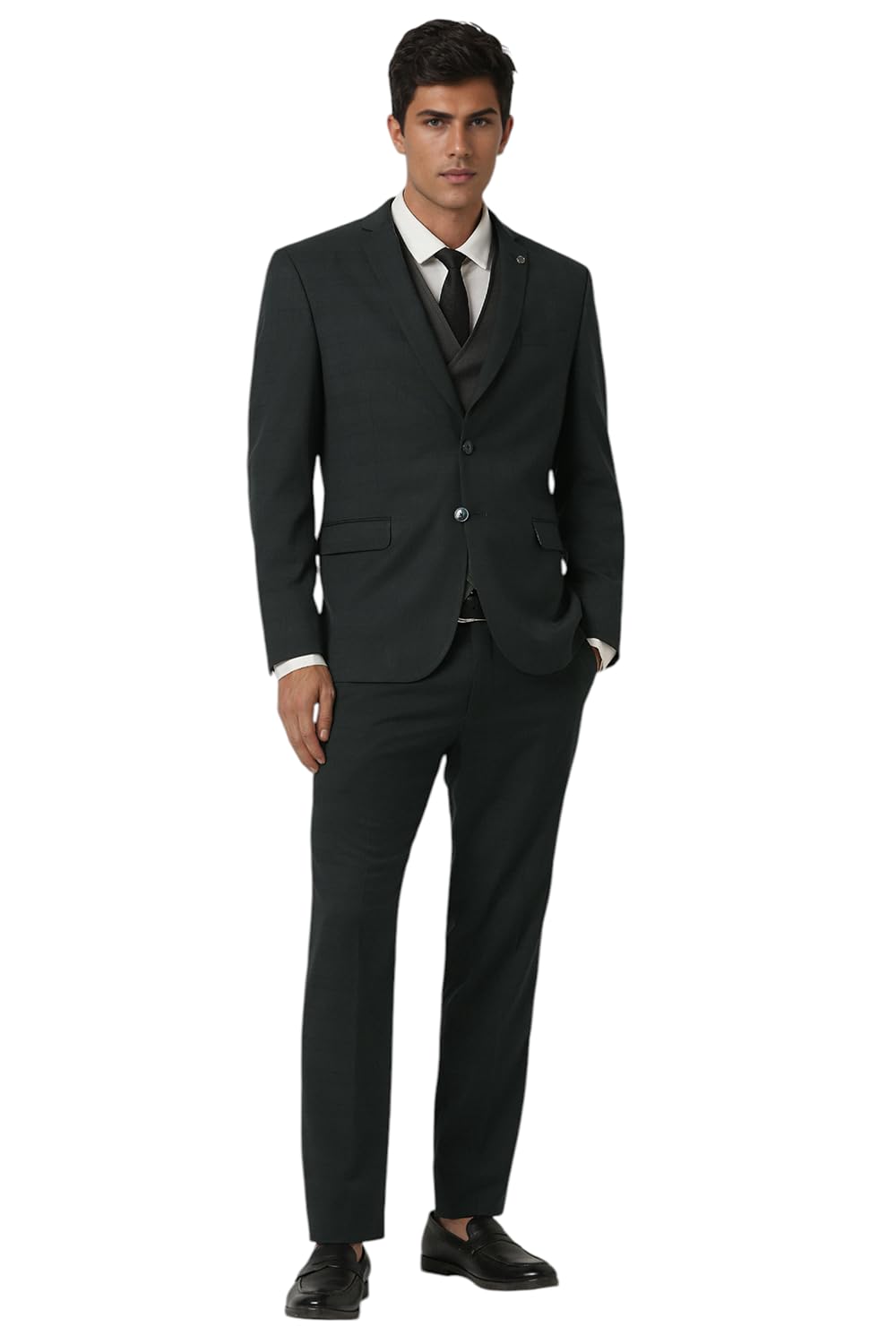 van heusen Men Green Check Slim Fit Wedding Four Piece Suit-picture-10