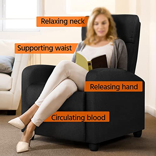 Yaheetech Fabric Recliner Chair Sofa Ergonomic Adjustable Single Sofa With Thicker Seat Cushion Modern Home Theater Seating For Living Room Matte Black #TOP5